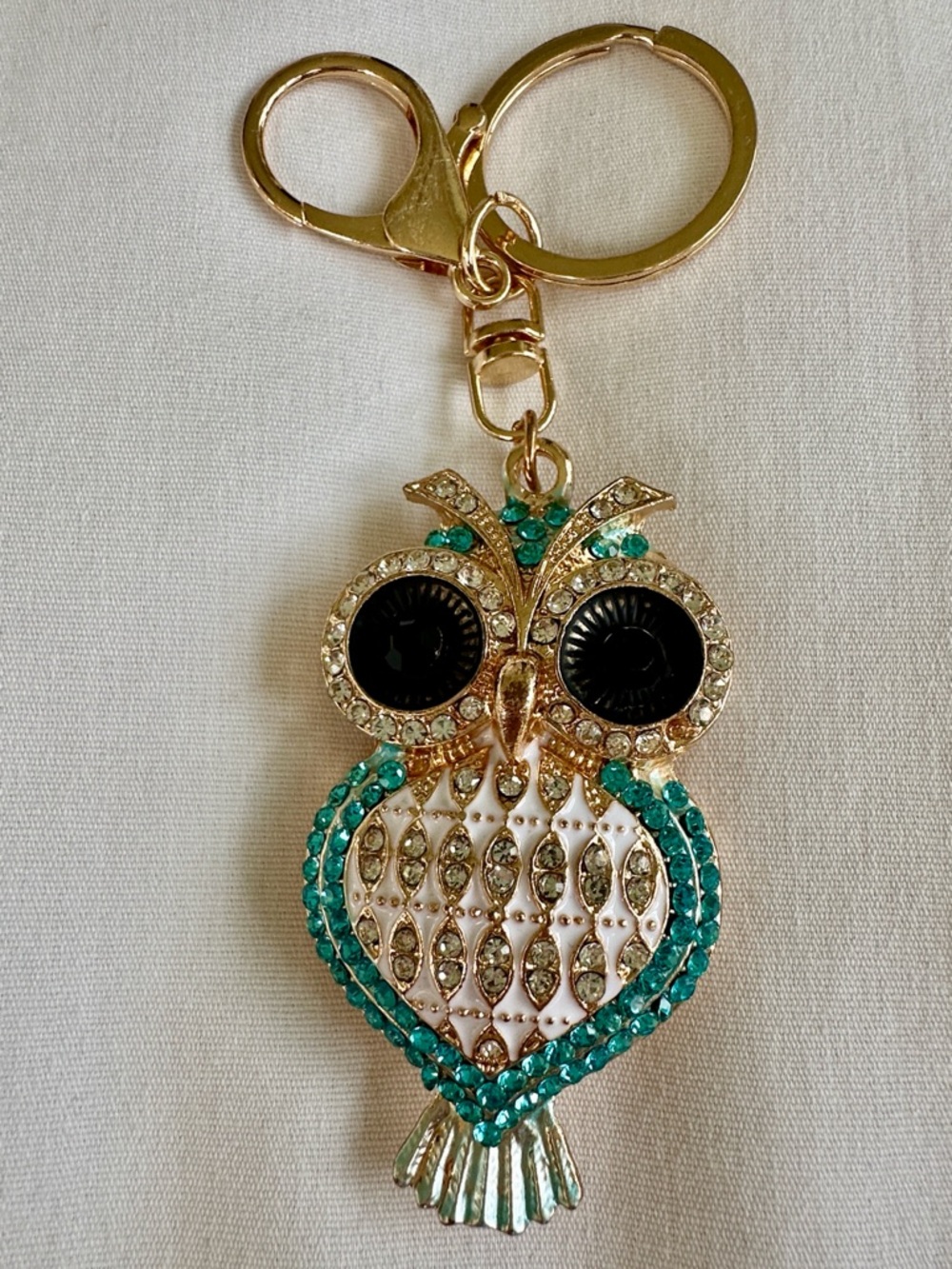 Gold-tone Turquoise Crystal Owl Keychain - Women Accessories